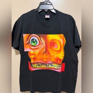 SUPREME Black Tee with Eye and Skull Graphic - Men's Medium